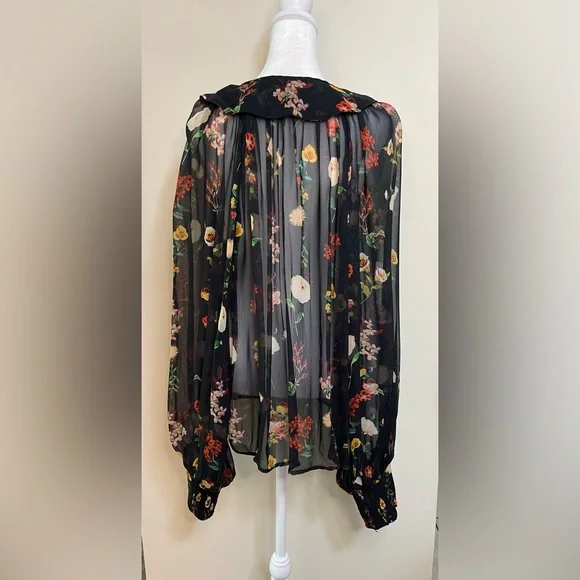 Anthropologie Women’s Sheer Neck Tie Button down Blouse Raglan Sleeve Size Xl. - Picture 11 of 17